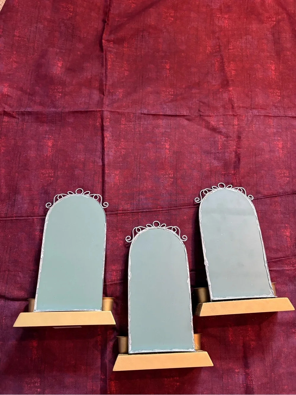 Set of 3 Wedding Bride & Groom Candleholders with Mirrored Backdrop & Gold Base